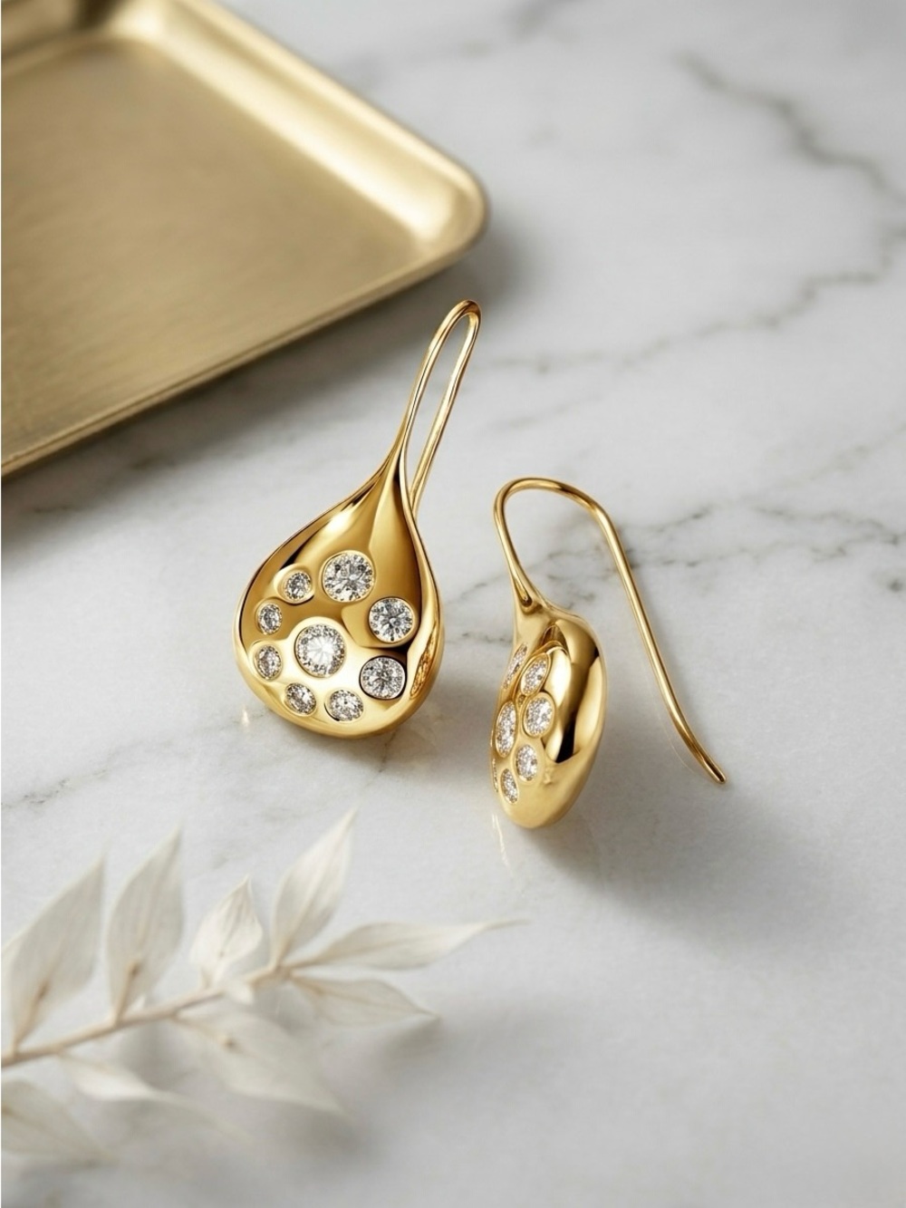1.6ctw Teardrop Fish Hook Drop Earrings 14k Gold Plated S925 - Picture 2 of 5
